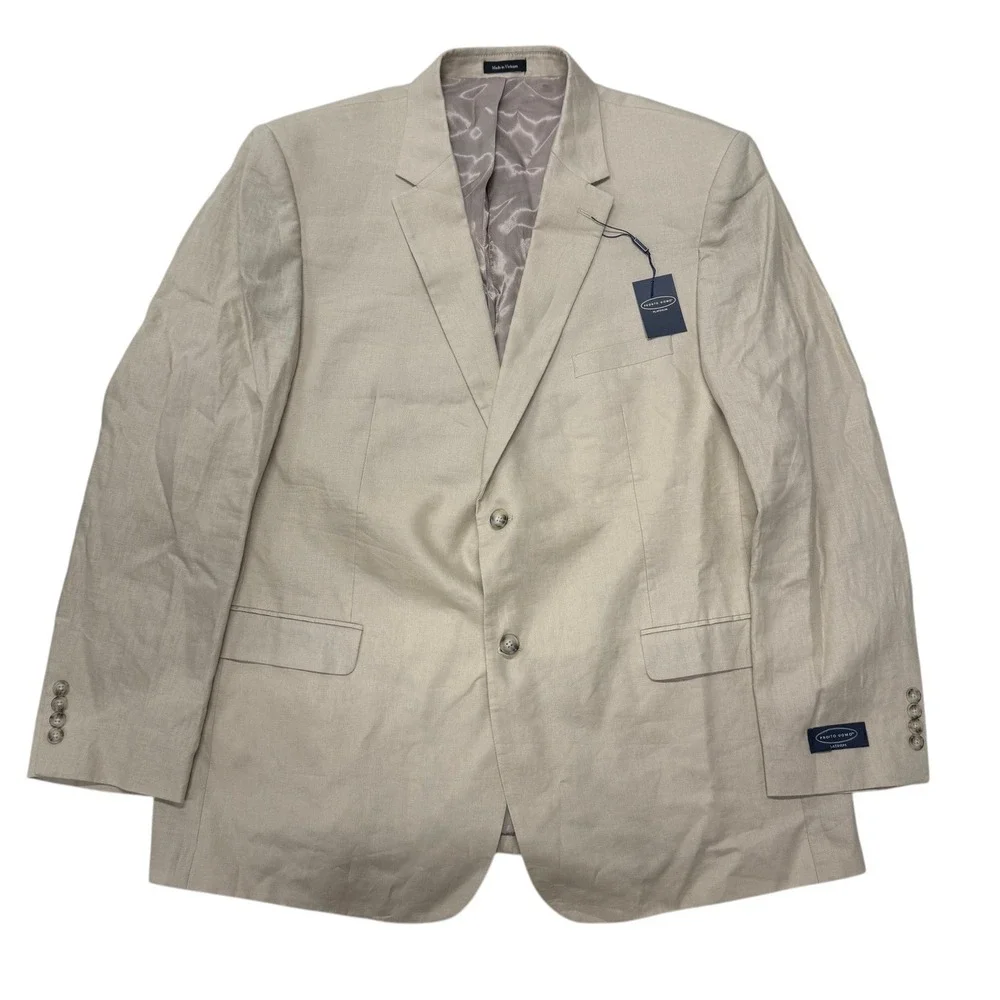 Pronto Uomo Platinum Mens Tan 100% Linen Blazer Sport Coat 52 Extra Long NWT